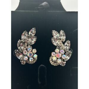 Vintage Juliana (D&E) Rhinestone Clip-On Earrings | Mid-Century Floral Cluster